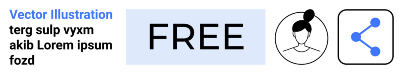 Obraz premium Marketing, design, online sharing, branding, promotions, social media. Free label text alongside a female profile icon and share symbol. Marketing and design concept