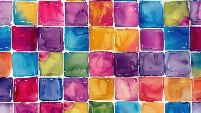 Hand painted multicolor watercolor square allover seamless print pattern
