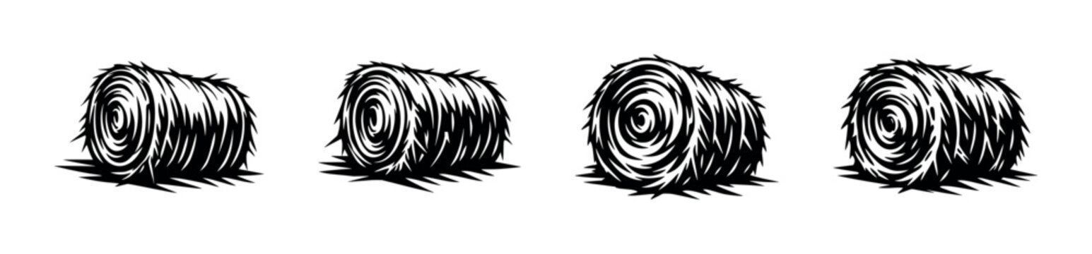 Black and white silhouette of hay bales in vector illustration style