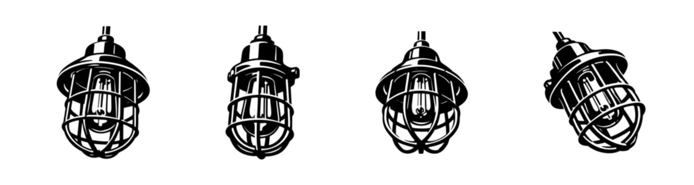 Vintage industrial cage light vector illustration black and white silhouette set