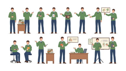 Business Presentation Poses: A professional in various poses, showcasing dynamic gestures perfect for business and presentation concepts.