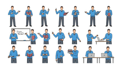 Dynamic Professional: A comprehensive collection of animated illustrations that capture a professional male in diverse poses and activities. From presentations to desk work.