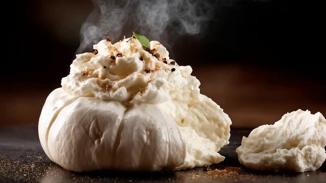 Gourmet Burrata Cheese with Creamy Texture and Steaming Freshness for Culinary Delights.