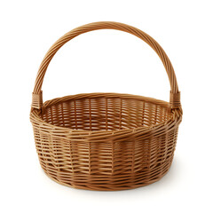 Fototapeta premium Photorealistic empty oval wicker basket with handle on white background oval basket