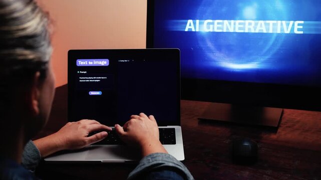 AI generative prompts for text to image with Artificial Intelligence app - Person using virtual chatbot technology trend