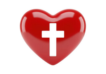 Obraz premium A red heart with a white cross symbolizing health and medical care. isolated on transparent background