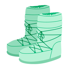 Mint lace-up padded winter boot women flat pair. Wrapped construction with front lacing for expedition alpine, cold. Technical fashion illustration CAD mockup vector men unisex isolated modern style © Vectoressa