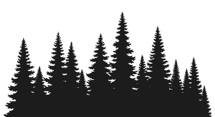 Obraz premium Silhouette of a dense evergreen forest against a white background.