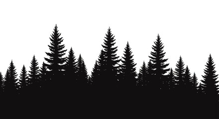 Obraz premium Silhouette of a dense evergreen forest at dusk.