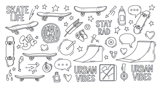 Skateboarding elements and urban vibes collection.