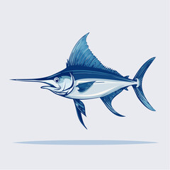 Naklejka premium Artistic Vector Illustration of a Glowing Swordfish Swimming in the Deep Blue Ocean