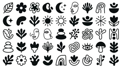 Boho Abstract Doodle Elements Set Minimalist Organic Shapes.