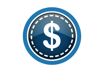 Fototapeta premium A blue dollar sign icon with a white border and dashed lines on a gradient background isolated on transparent background