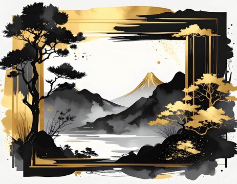 抽象画 富士山 墨絵 黒金 抽象画 富士山 墨絵 黒金 【公式通販】