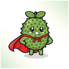Fototapeta premium A cartoon kiwi fruit character wearing a red cape and standing on a white background. Perfect for kids' content, educational materials, and advertisements.