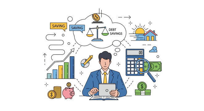 Businessman Analyzing Financial Documents and Charts.