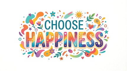 Choose Happiness Colorful Motivational Typography with Fun Elements.