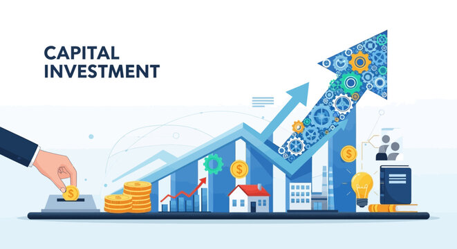 Hand investing in capital growth graphic representation.