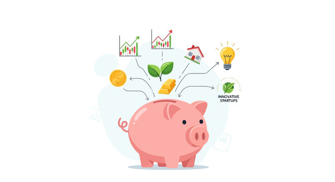 Pink Piggy Bank Saving Money Illustration.