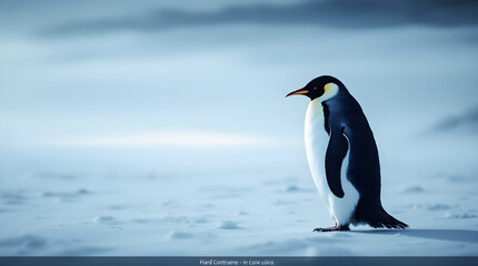 Obraz premium Emperor penguin standing on snowy landscape