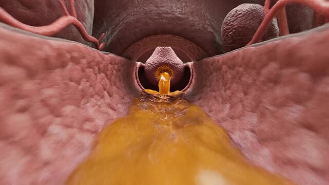 3D medical illustration of fluid filtration inside a kidney nephron