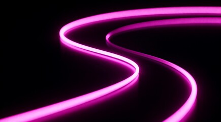 Vibrant pink neon light trail glowing in darkness, abstract background