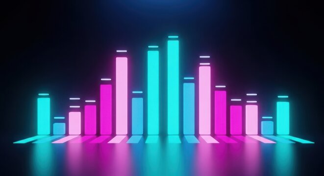 Neon equalizer bars glowing on black background digital art visualizer