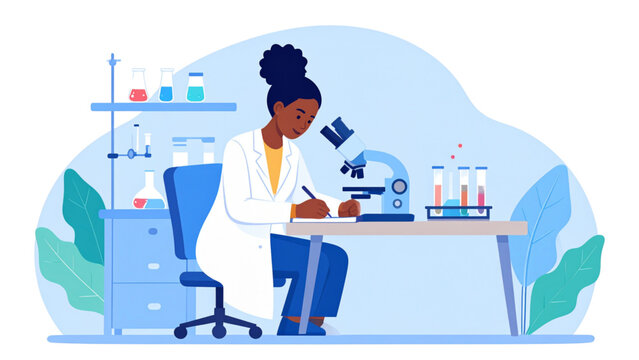 Female Scientist Using Microscope Lab Research Vaccine Development Vector