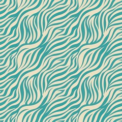 Fototapeta premium Wavy Stripes Pattern in Turquoise and White with Undulating Lines for Modern Print and Design
