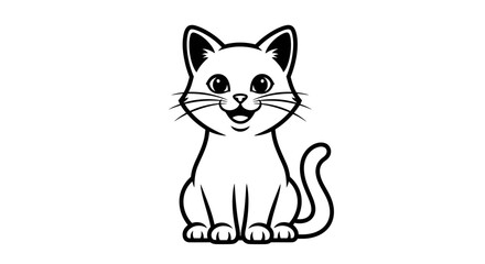 Cartoon Cat Sitting with Curved Tail.