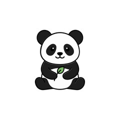Obraz premium Cute Cartoon Panda Holding Leaf.