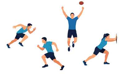 Fototapeta premium Collection of Athletic Activities: Running, Jumping, and Strength Training. Diverse Fitness and Sport Workout Illustrations.