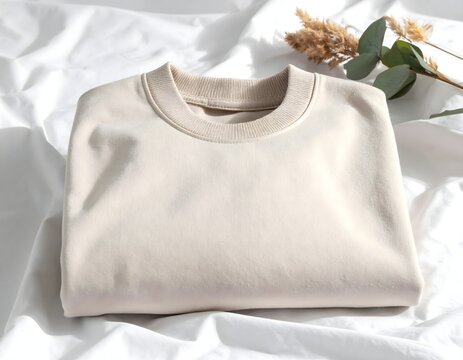 Empty White Crew Neck T-Shirt Mockup on Solid White Background: Blank Short Sleeve Cotton Tee for Custom Design and Branding Presentation.