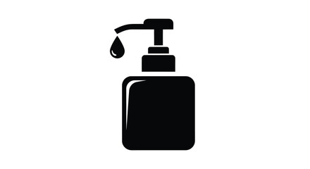 Simple black and white icon representing a liquid soap dispenser with a drop falling from the nozzle against a plain background.