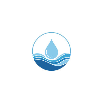 Simple wave shapes forming a circular icon representing water conservation, clean vector style, minimal design, white background.