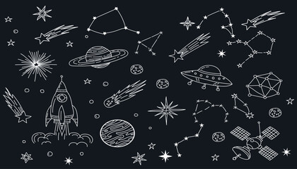 White line space and constellations on dark blue background © LUTFA