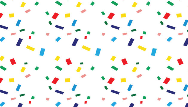 Seamless pattern of scattered colorful confetti on white