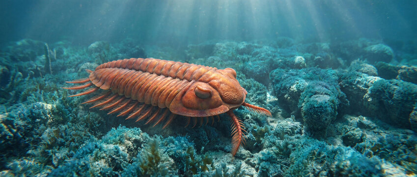 A realistic trilobite explores the prehistoric seabed