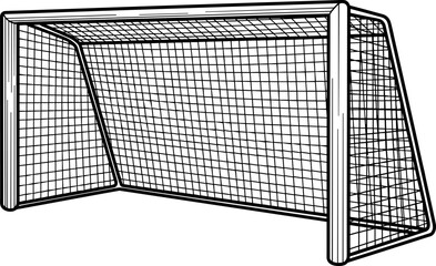 Soccer goal net illustration showing football goal frame and mesh structure, sports equipment icon for training and match play, black vector illustration isolated © Goutom