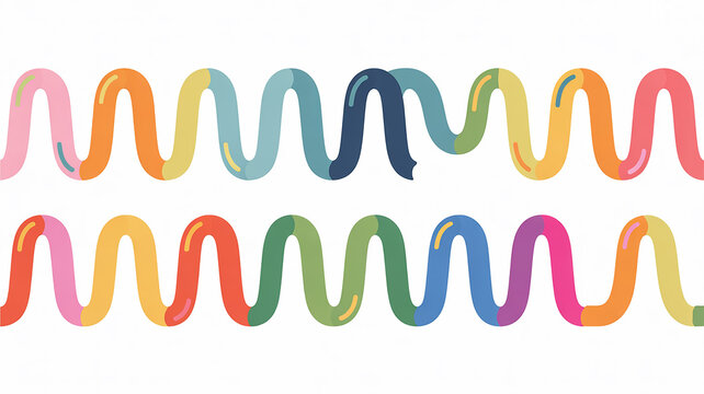 A digital illustration of two parallel rows of colorful wavy lines against a white background