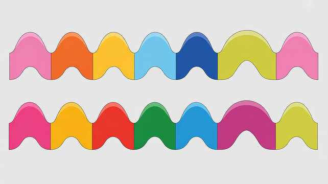 A digital illustration of two parallel rows of colorful wavy lines against a white background