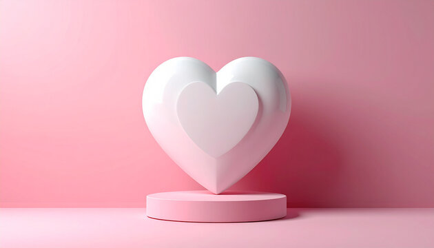 Abstract heart sculpture on a pedestal against a pink backdrop