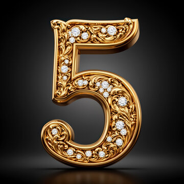 numero 5, dorada, s&iacute;mbolo, vector, firmar, carta, diamante, ilustraci&oacute;n, designio, abecedario, cifras, fuente, decoraciones, metal, acomodador, escrito, figura, arte, dolares, marco, antig&uuml;edad, viejo