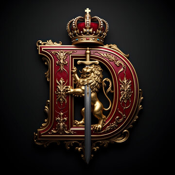 Letra D, espada, chapas, firmar, s&iacute;mbolo, dorada, soviet, divisa, escudo, rusia, medalla, fallo, arte, antique, corona, metal, uni&oacute;n sovi&eacute;tica, decoraciones, estrella, cresta, historia, vector, objeto