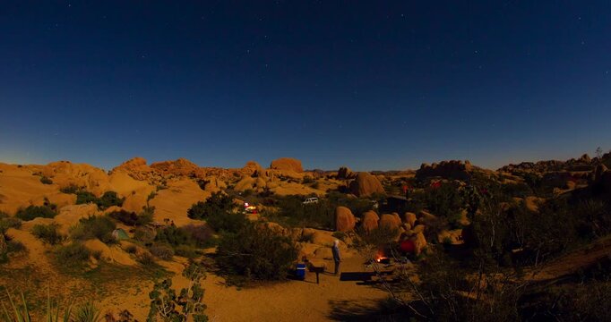 Joshua Tree Jumbo Rocks Campground Star Trails Night Timelapse Boulders Sky