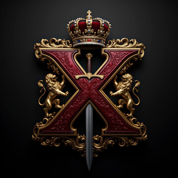 Letra X, espada, chapas, firmar, s&iacute;mbolo, dorada, soviet, divisa, escudo, rusia, medalla, fallo, arte, antique, corona, metal, uni&oacute;n sovi&eacute;tica, decoraciones, estrella, cresta, historia, vector, objeto
