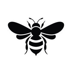 Simple black silhouette of a honeybee with visible wings and stripes