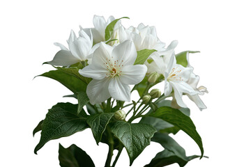 Obraz premium Mock orange flowers blooming with green leaves, showcasing spring beauty and natural elegance on transparent background