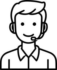 Obraz premium Hand Drawn Male Customer Service Agent Black and White Avatar Illustration in Minimal Line Art Style Design
