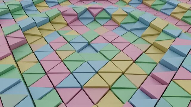 Abstract geometric pattern with pastel colored triangles in a circular